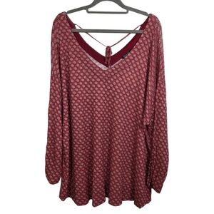 NWT Lucky Brand Blouse Top V-Neck Tassel Tie Boho Rust Red Size 3X